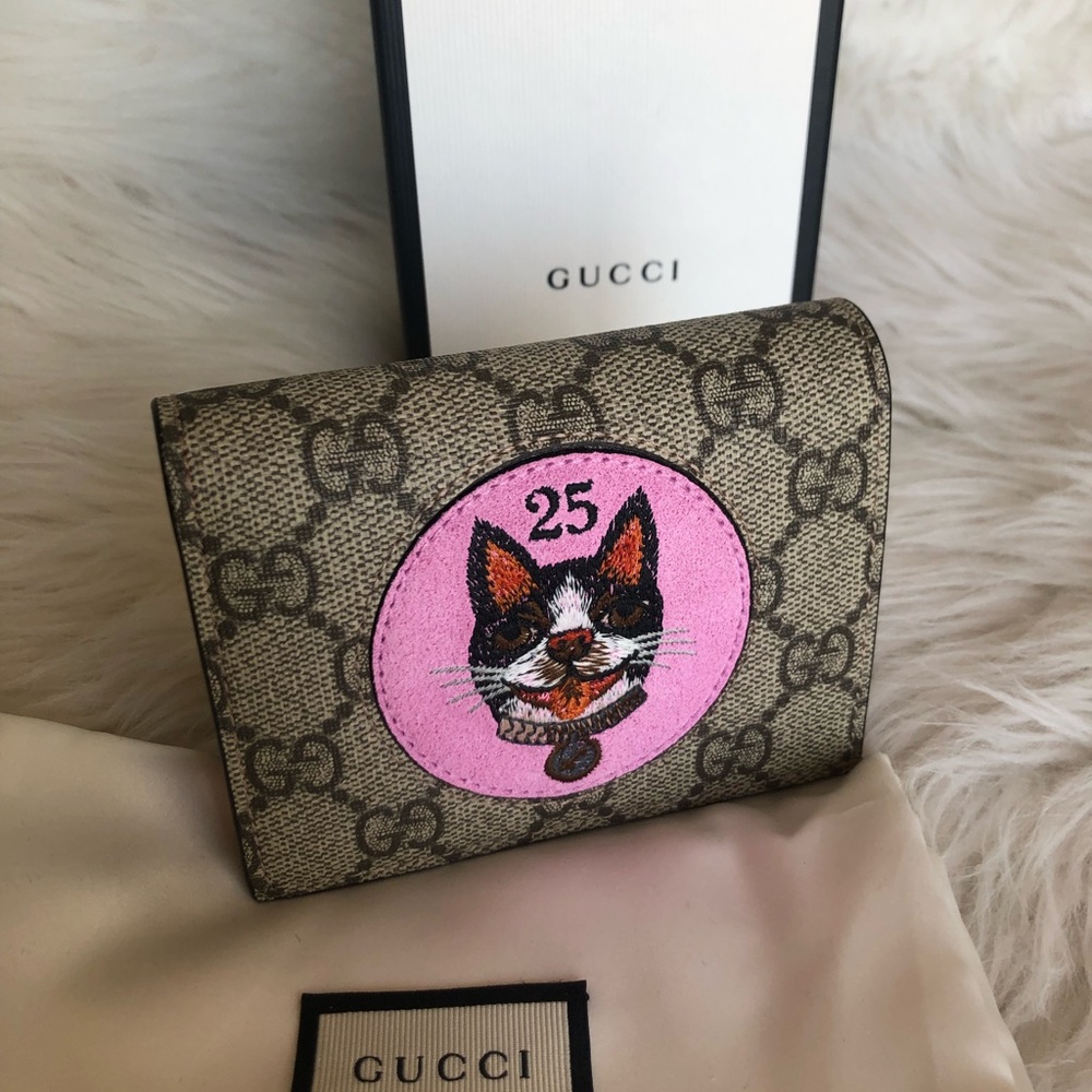 GUCCI BOSCO PATCH GG SUPREME CANVAS CARD CASE WALLET